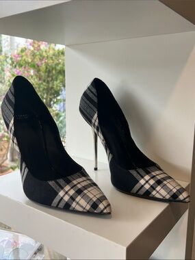 Versace Black and White Plaid Pointed Toe Stiletto Pumps
